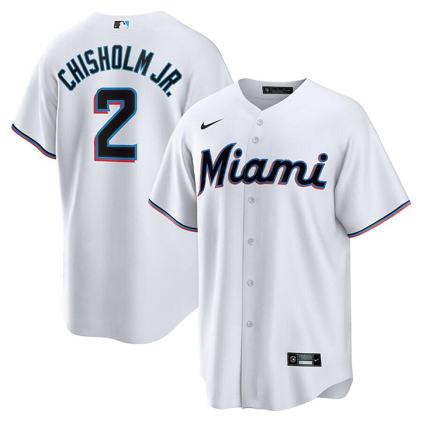 Men's Miami Marlins #2 Jazz Chisholm Jr.  White Home Player MLB Jersey