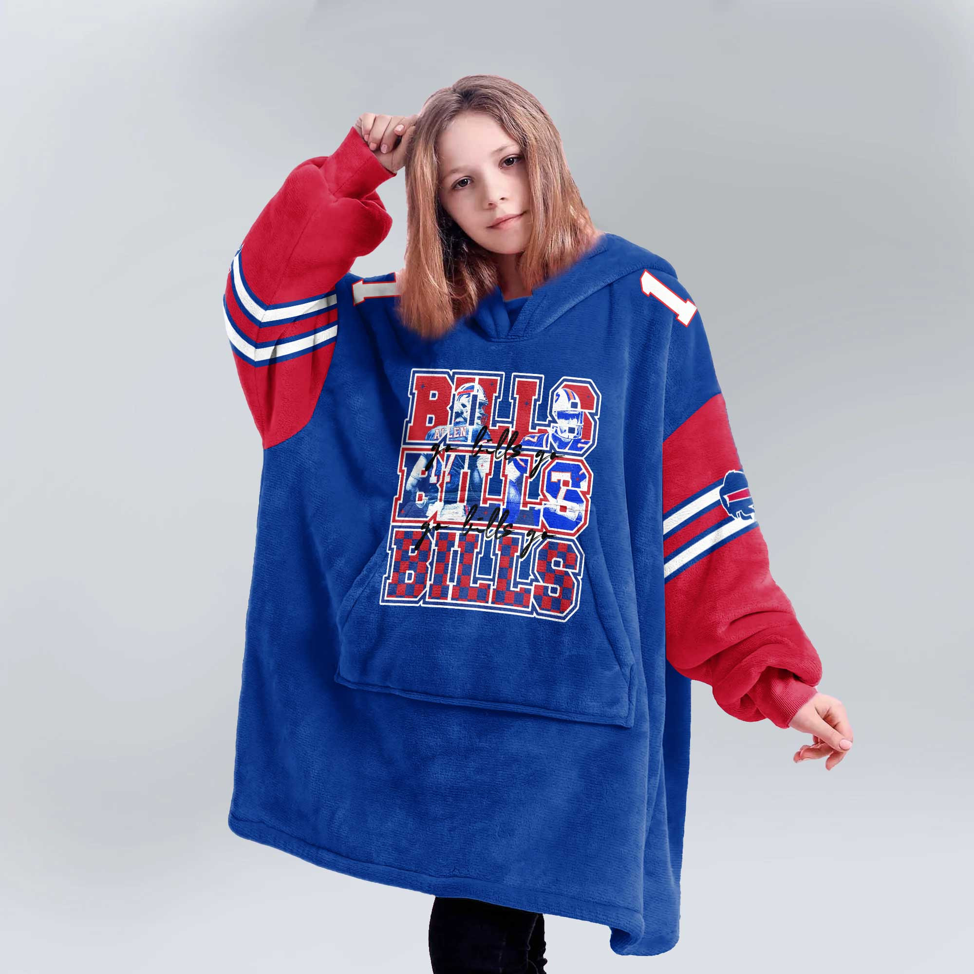Kid Buffalo Football Unisex Blanket Hoodie