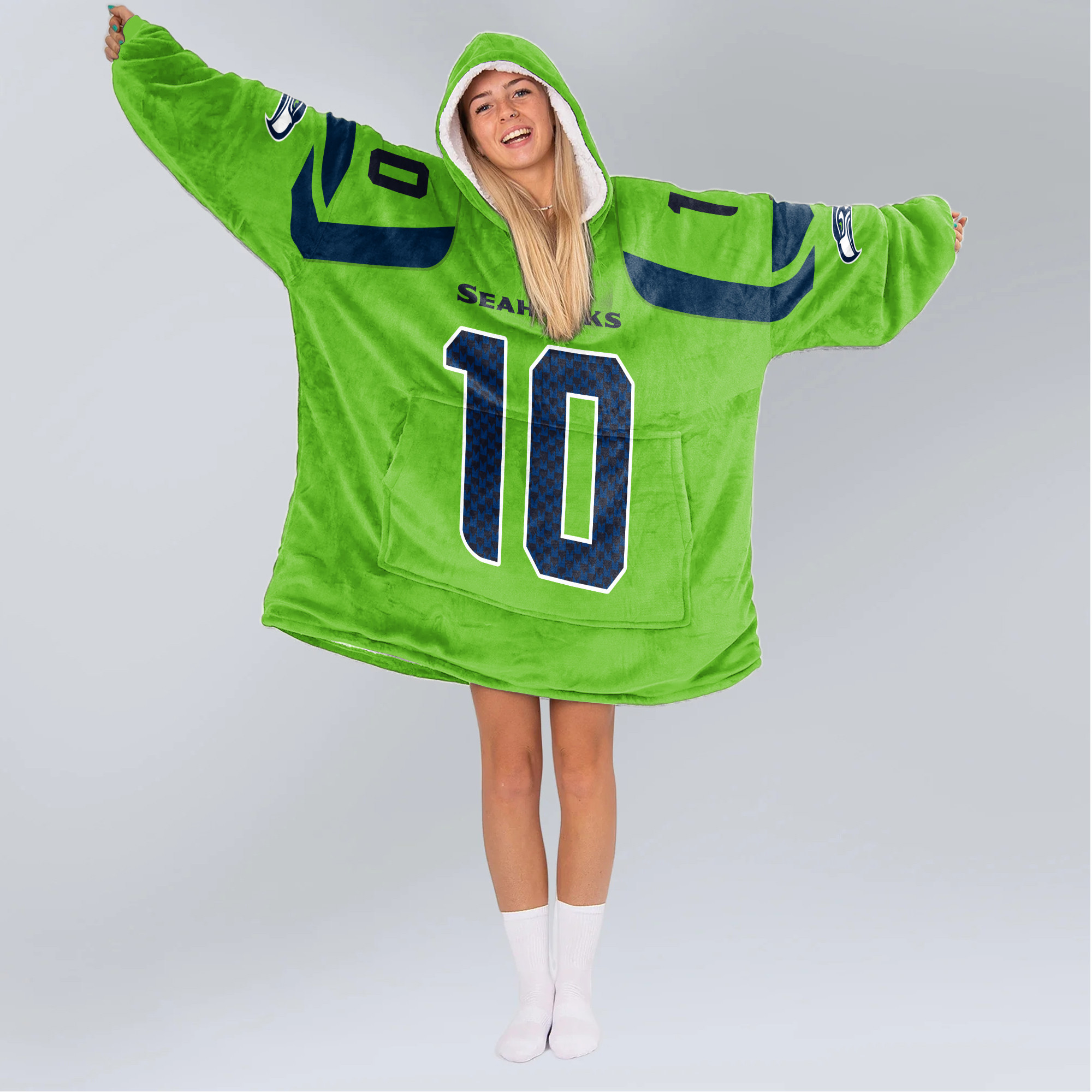 Adult 10 Seattle Football Unisex Blanket Hoodie