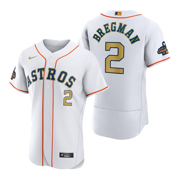Men's Houston Astros MLB #2 Alex Bregman White 2023 Gold Collection Cool Base  Jersey