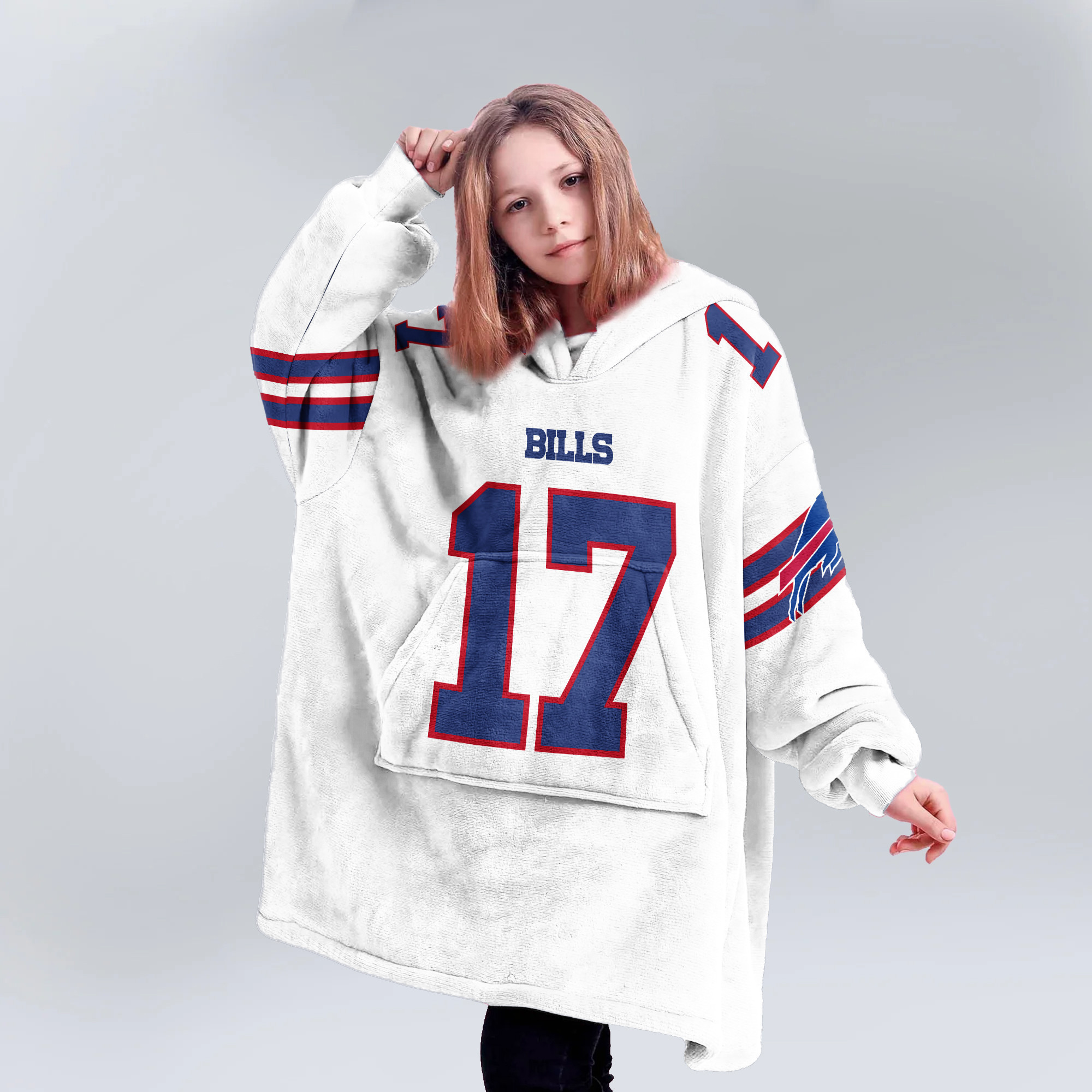 Adult 17 Buffalo Football Unisex Blanket Hoodie