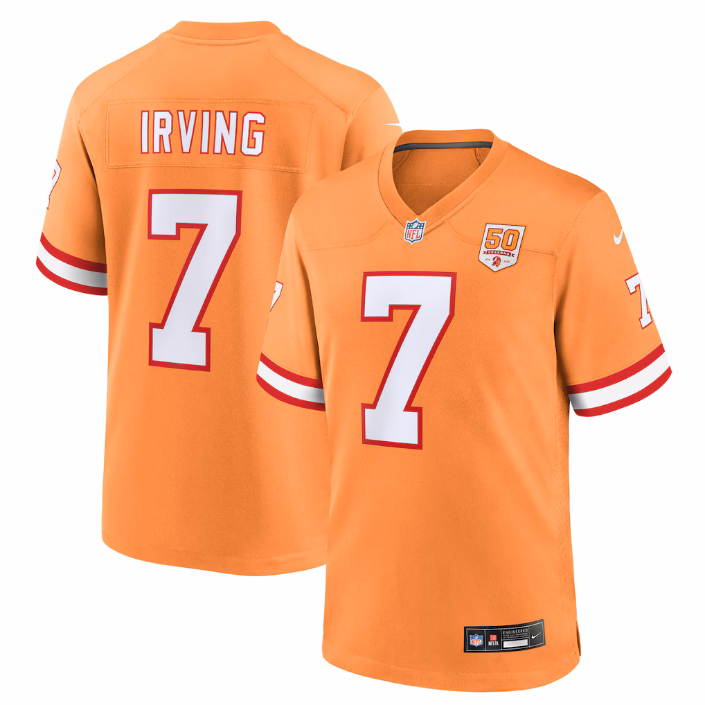Bucky Irving #7 Tampa Bay Buccaneers 50th Season Game Jersey - Creamsicle