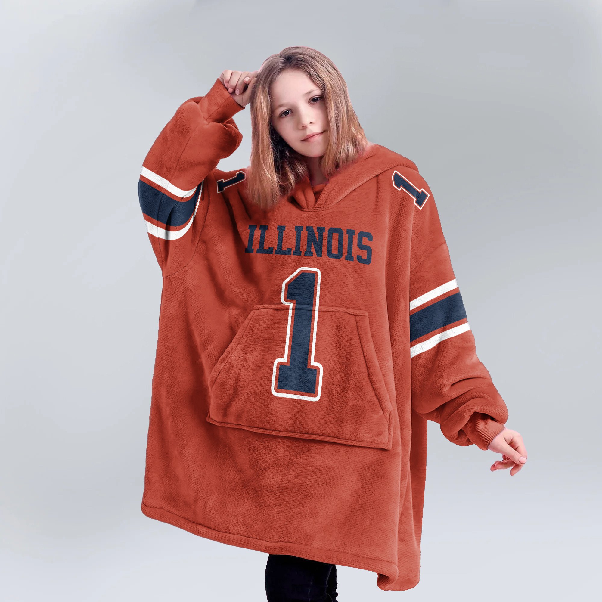 Adult #1 Illinois Football Unisex Blanket Hoodie