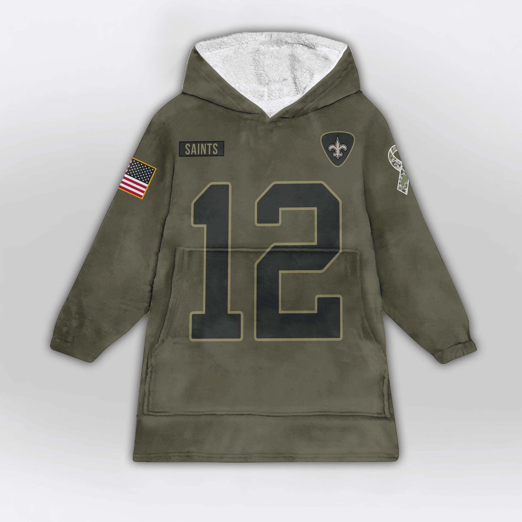 Adult C.O 12 New Orleans Football Blanket Hoodie – Olive Salute to Service