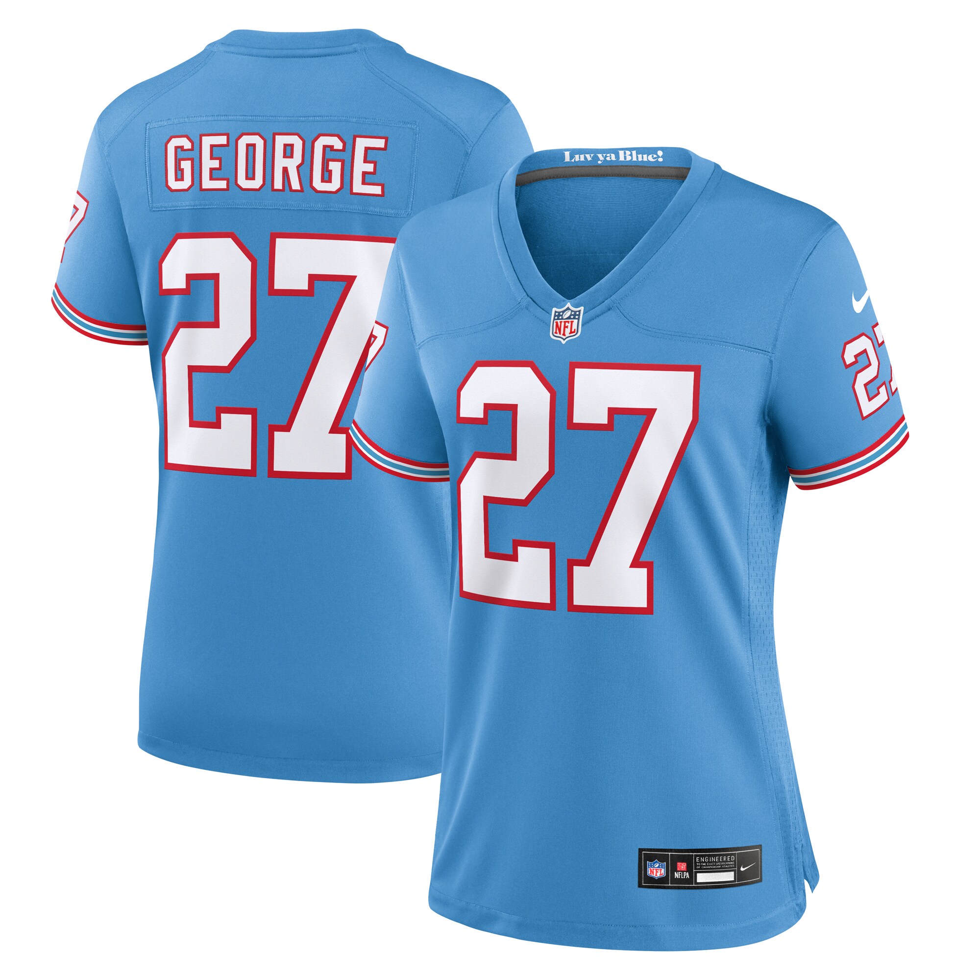 Eddie George Tennessee Titans Women's Oilers Throwback Retired Player Game Jersey - Light Blue