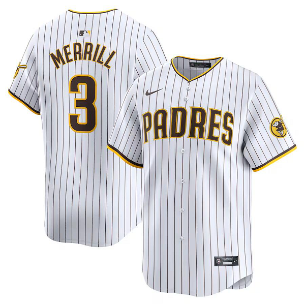 Men's San Diego Padres #3 Jackson Merrill  White Home Limited Jersey