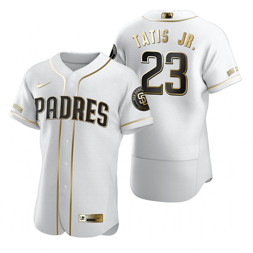 Men's  San Diego Padres #23 Fernando Tatis Jr. White Golden Edition MLB Jersey