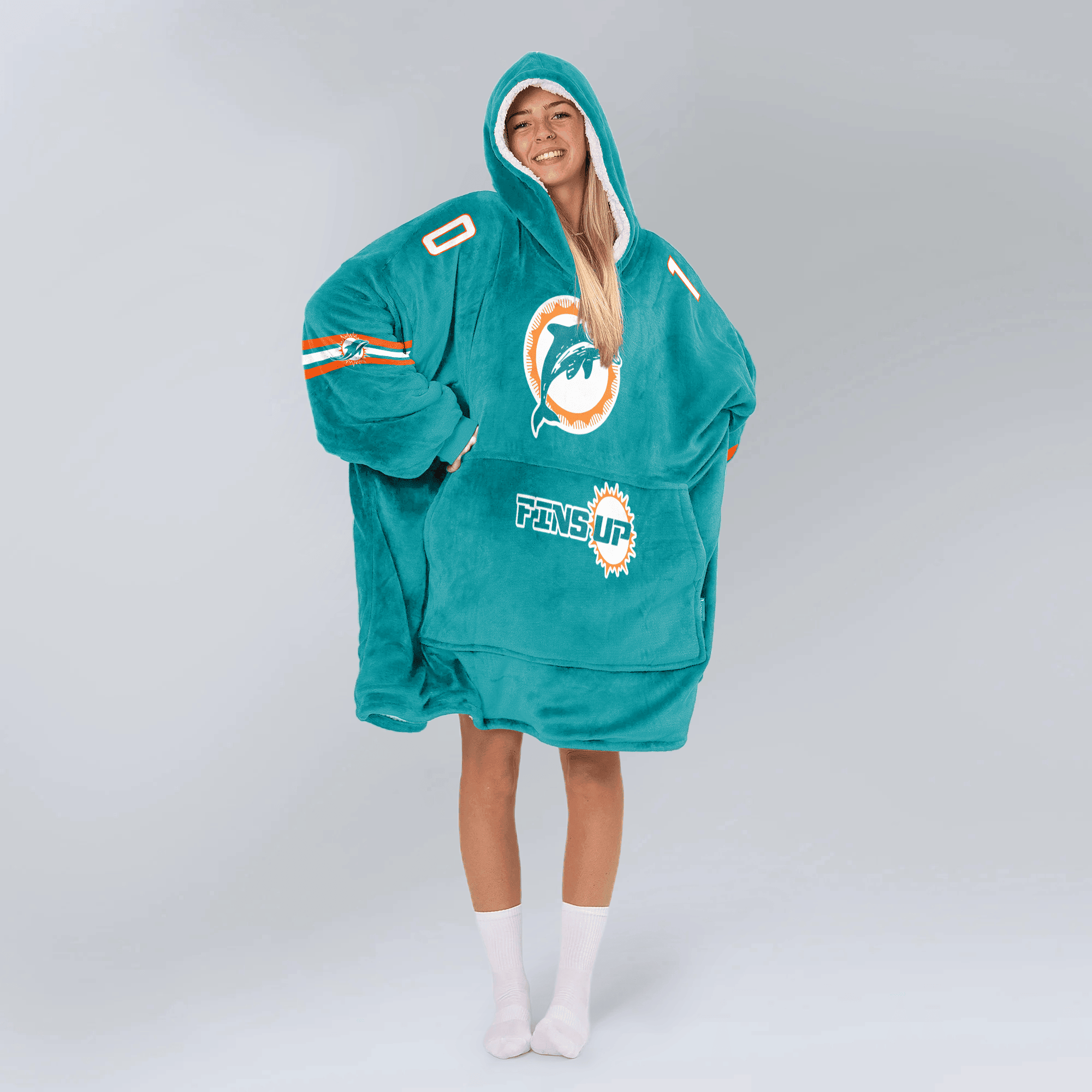 Fins Up T.H 10 Miami Football Unisex Blanket Hoodie