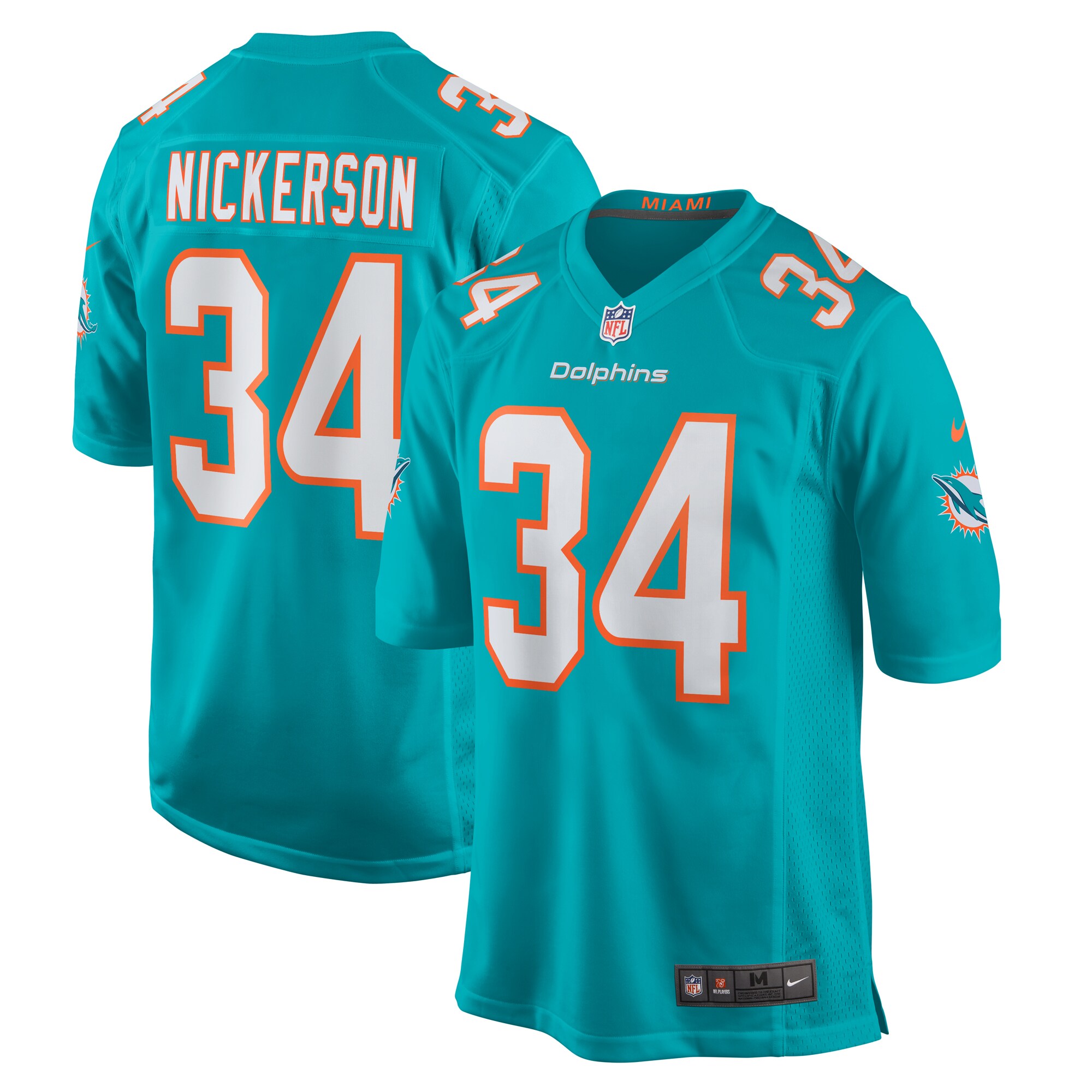 Parry Nickerson Miami Dolphins Team Game Jersey -  Aqua
