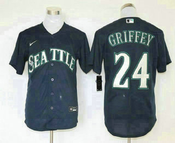 Men's Seattle Mariners #24 Ken Griffey Jr. Navy Blue Stitched MLB Cool Base  Jersey