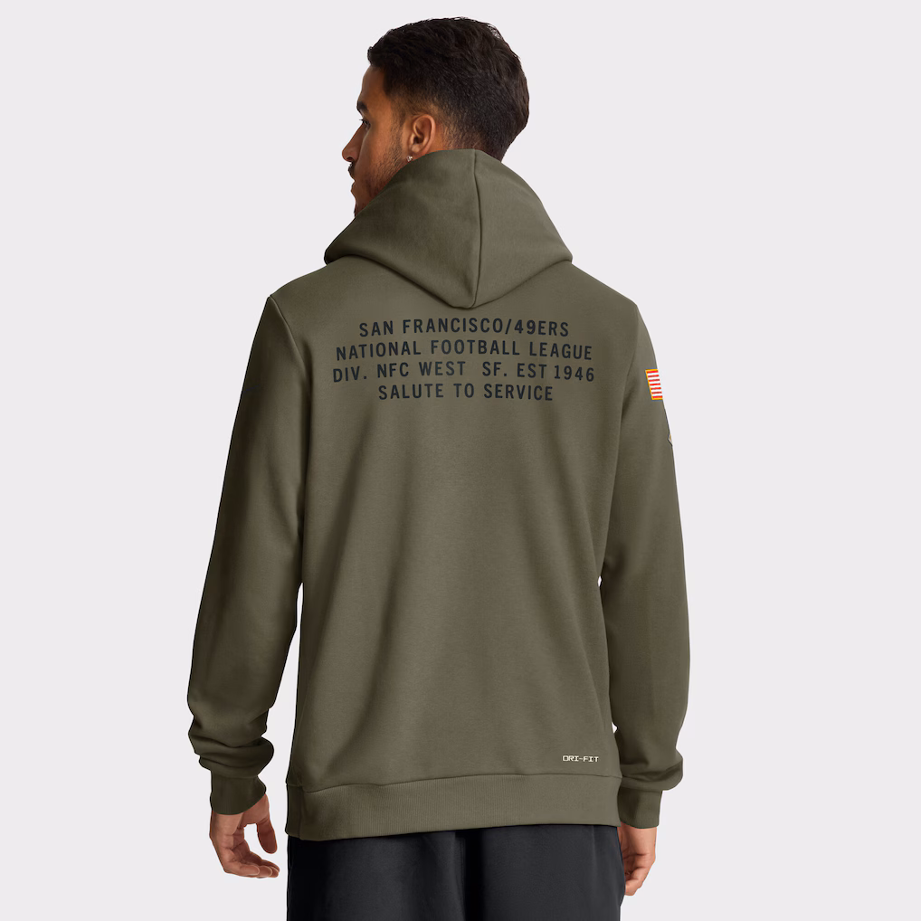 Men's San Francisco 49ers 49ers Olive 2025 Salute to Service Sideline Standard Issue Dri-FIT Hoodie