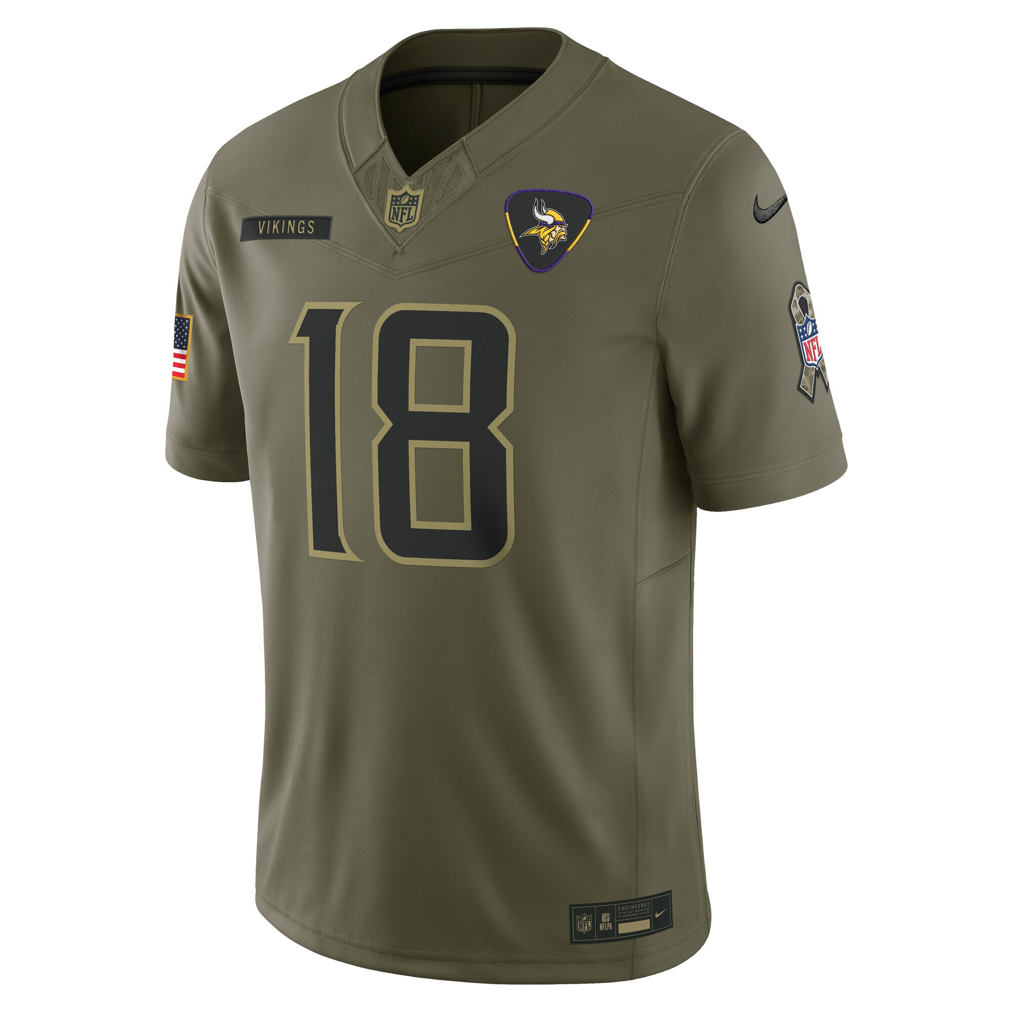 Men's Minnesota Vikings Justin Jefferson Olive 2025 Salute to Service Limited Jersey
