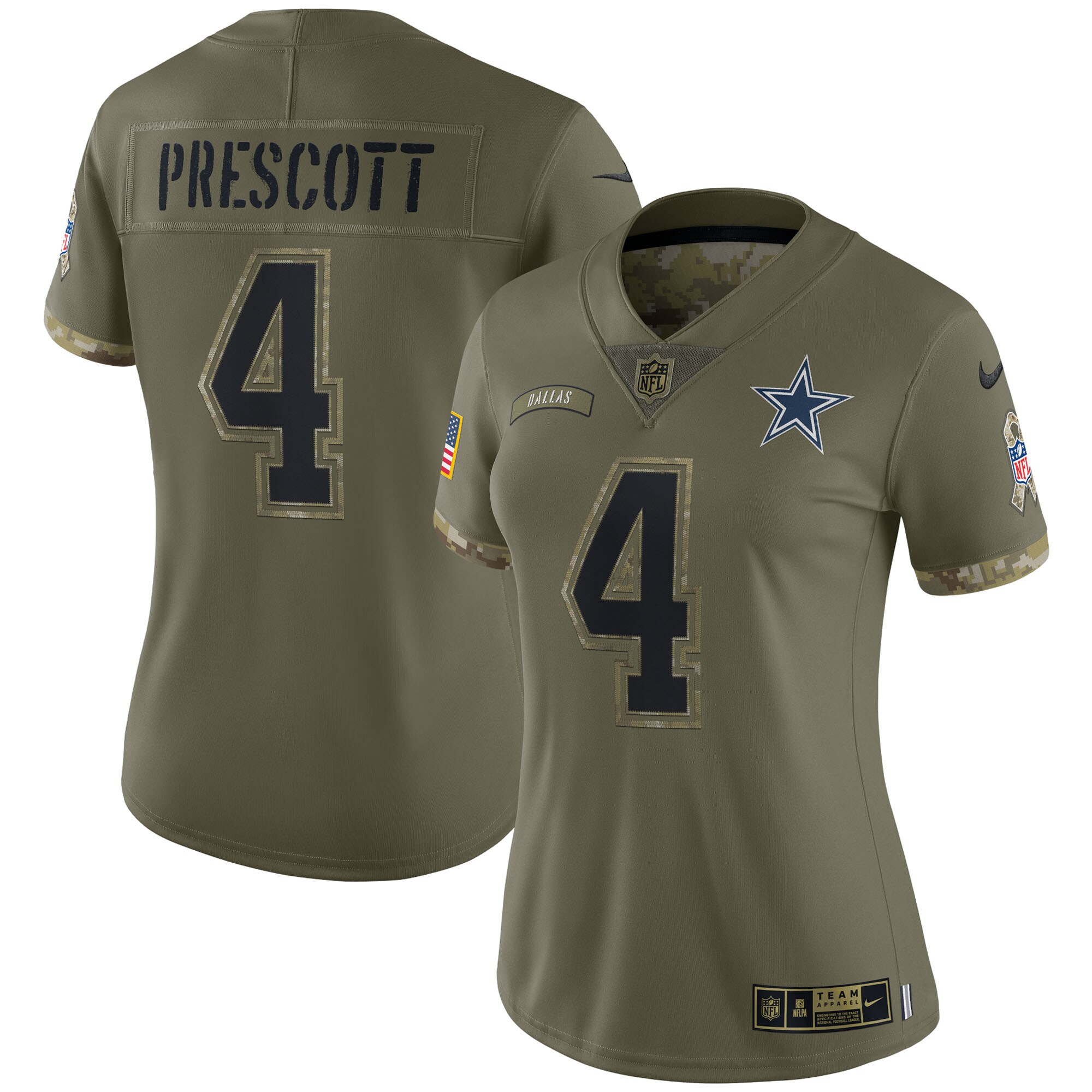 Dak Prescott Dallas Cowboys  Women's 2022 Salute To Service Limited Jersey - Olive