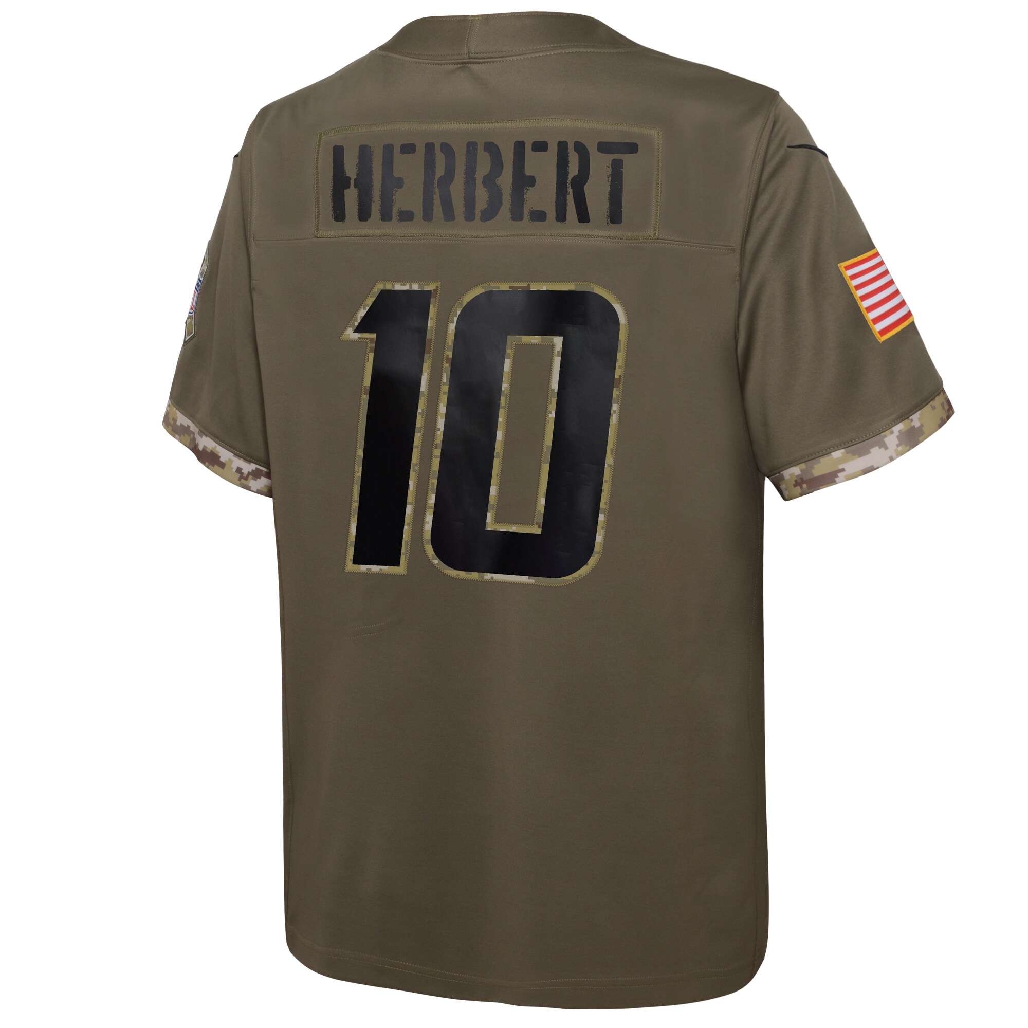 Justin Herbert Los Angeles Chargers Youth 2022 Salute To Service Player Limited Jersey - Olive
