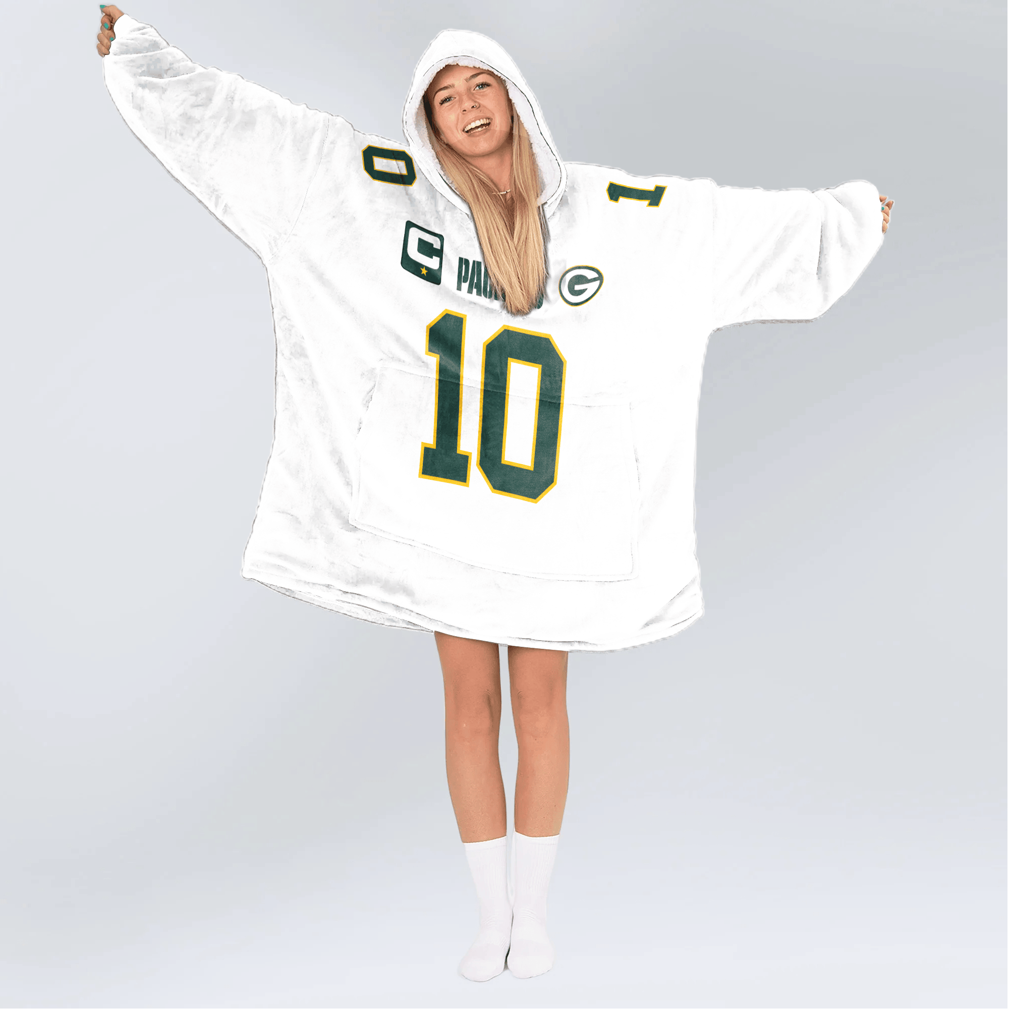 Adult J.L 10 Captain Green Bay Football Unisex Blanket Hoodie