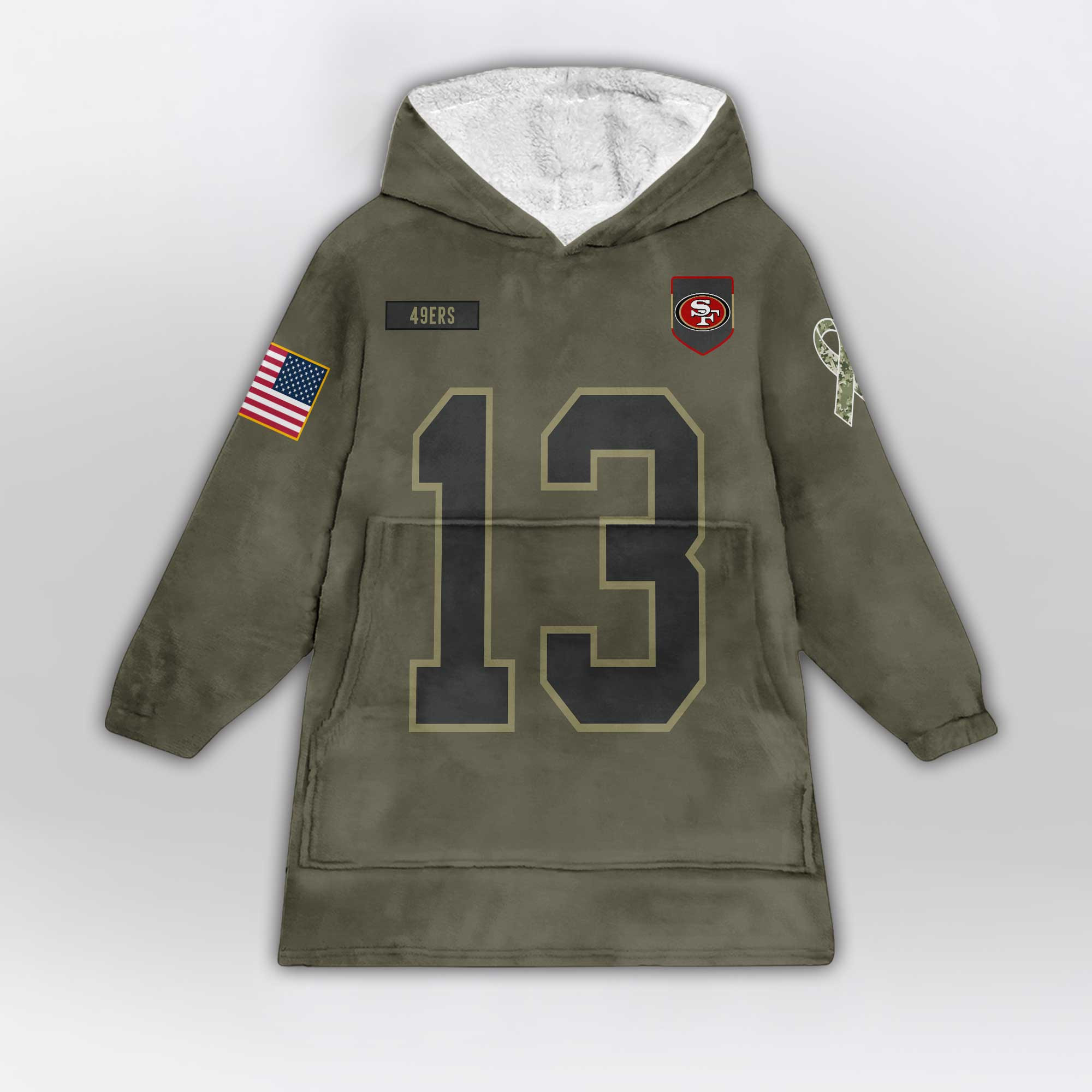 Adult B.P 13 San Francisco 49ers Football Blanket Hoodie – Olive Salute to Service
