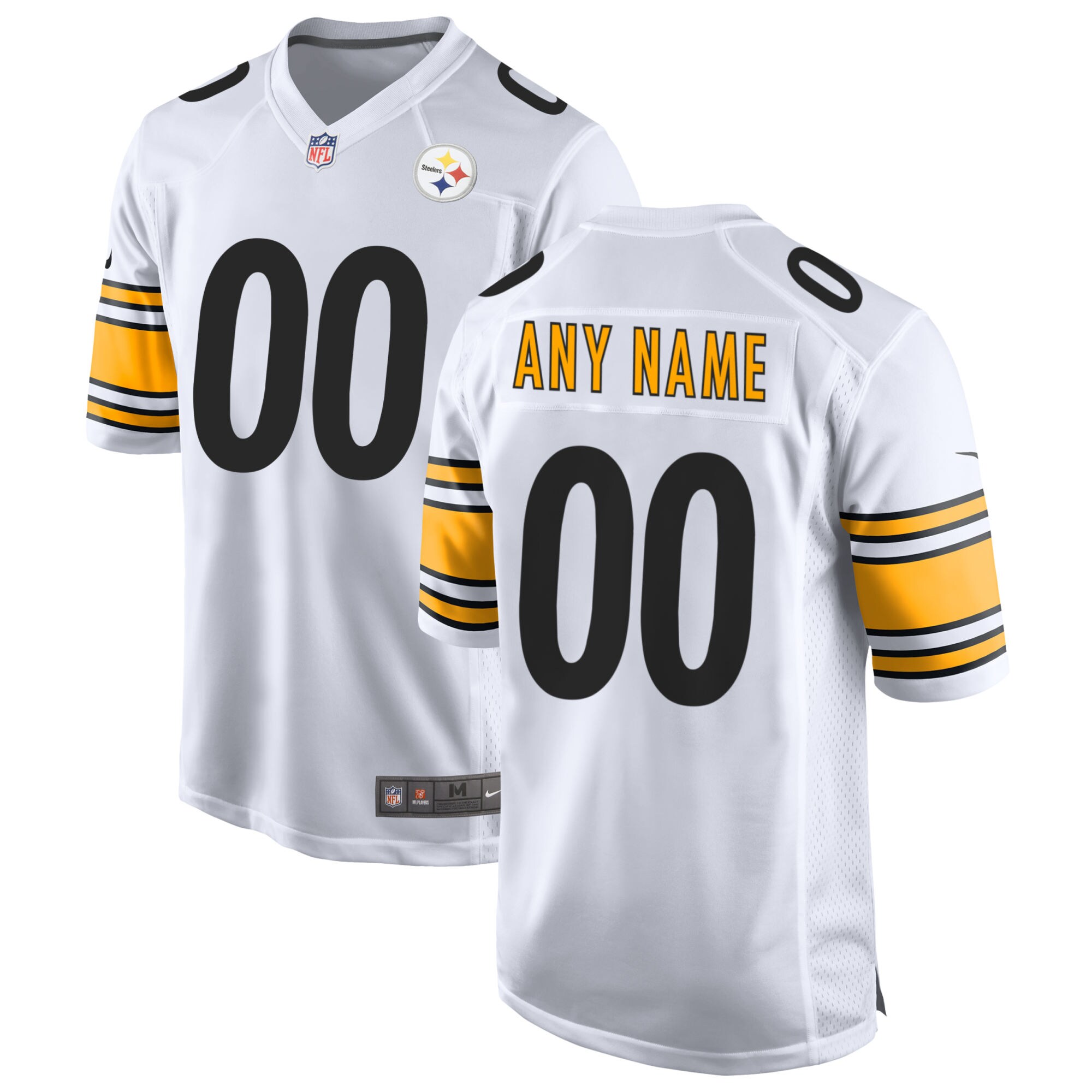 Men's  White Pittsburgh Steelers Away Custom Game Jersey