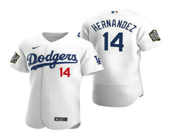 Men's Los Angeles Dodgers #14 Enrique Hernandez White 2020 World Series Flex Base  Jersey