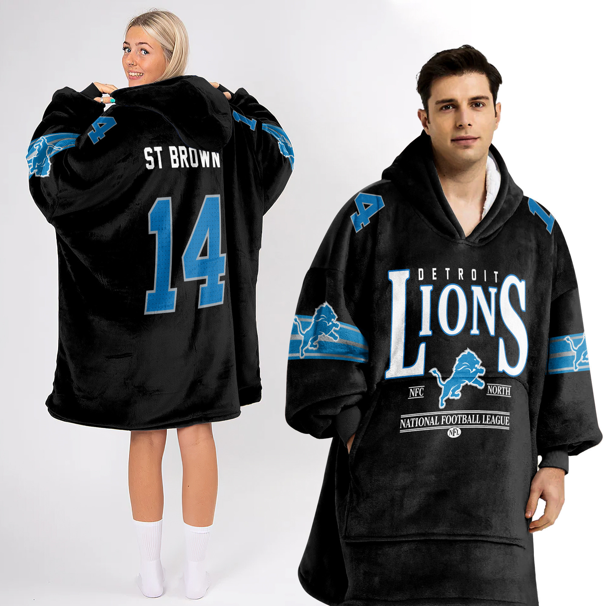 Adult 14 Detroit Lions Football Unisex Blanket Hoodie
