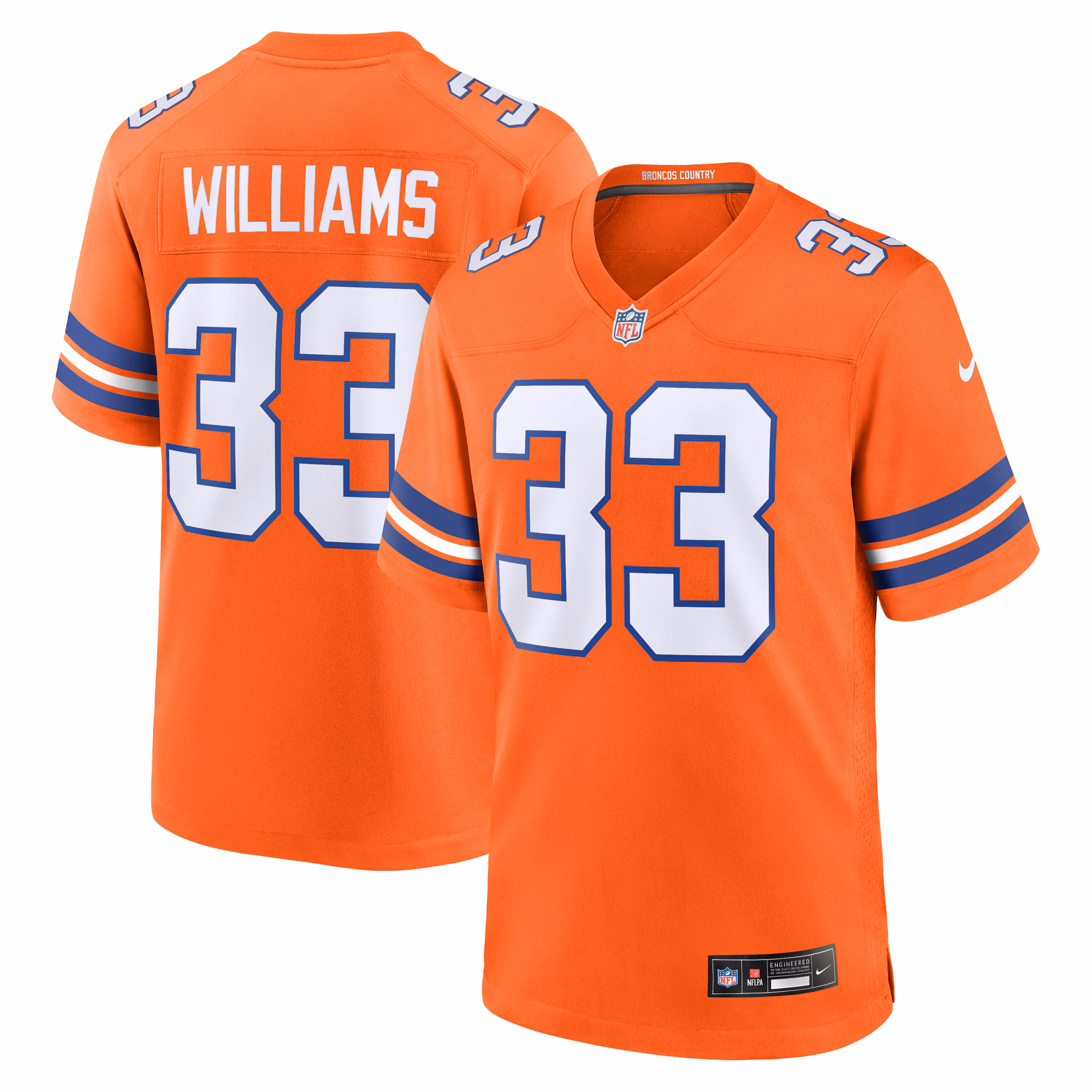 Javonte Williams Denver Broncos Mile High Collection 1977 Throwback Player Game Jersey - Orange