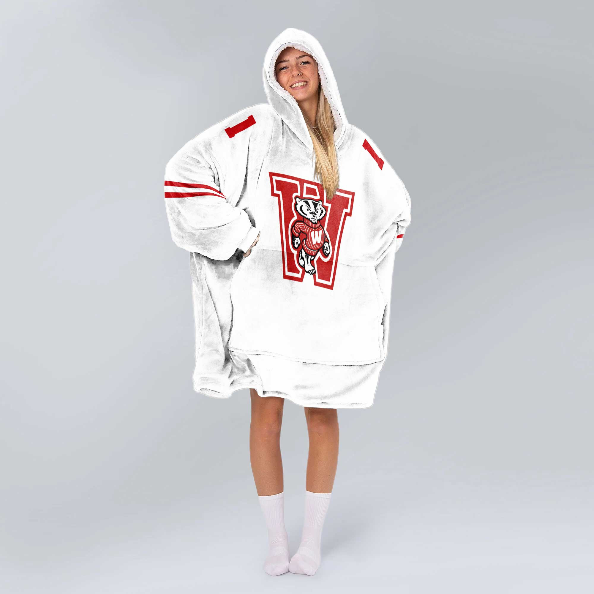 Adult #1 Wisconsin Football Unisex Blanket Hoodie