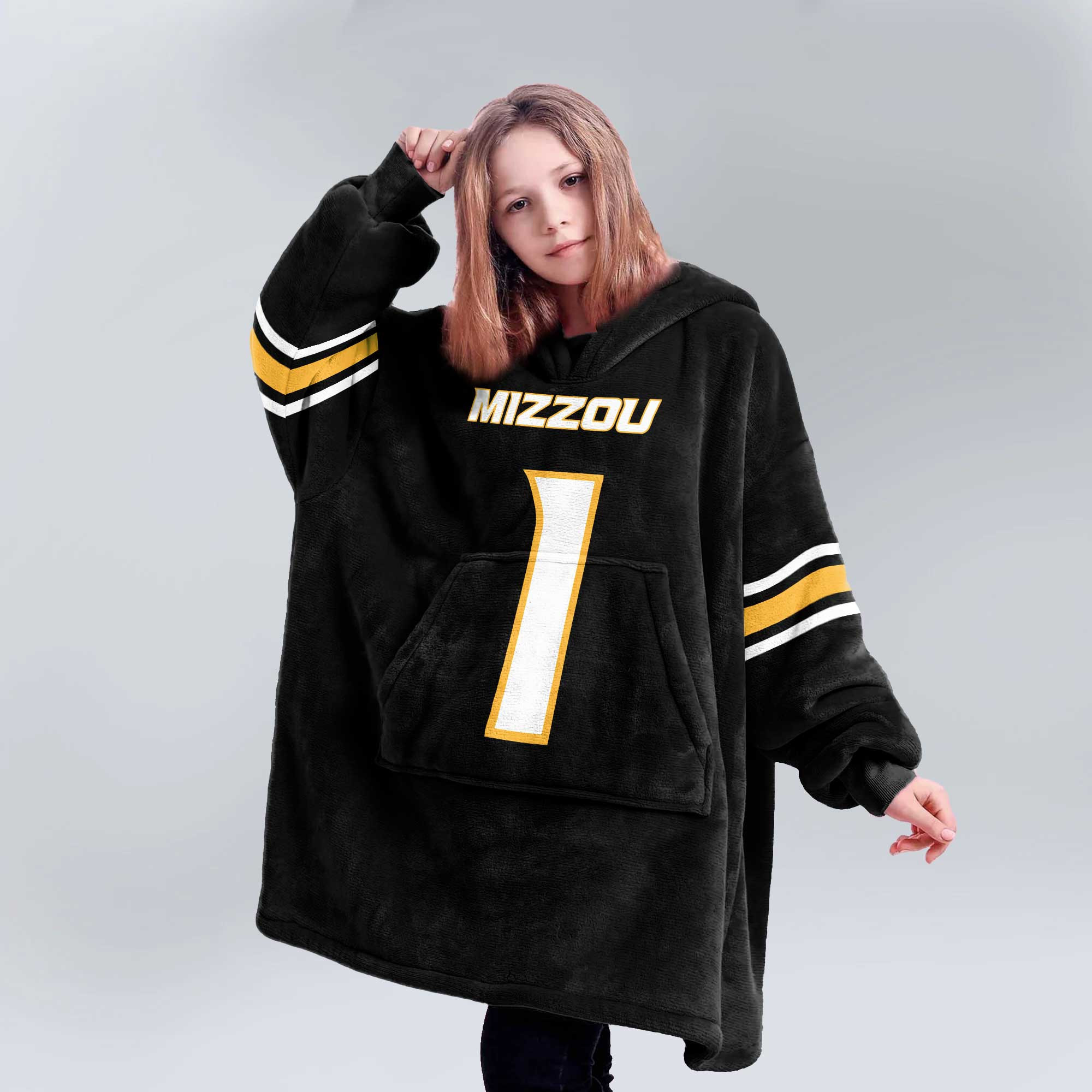 Kid 1 Missouri Football Unisex Blanket Hoodie