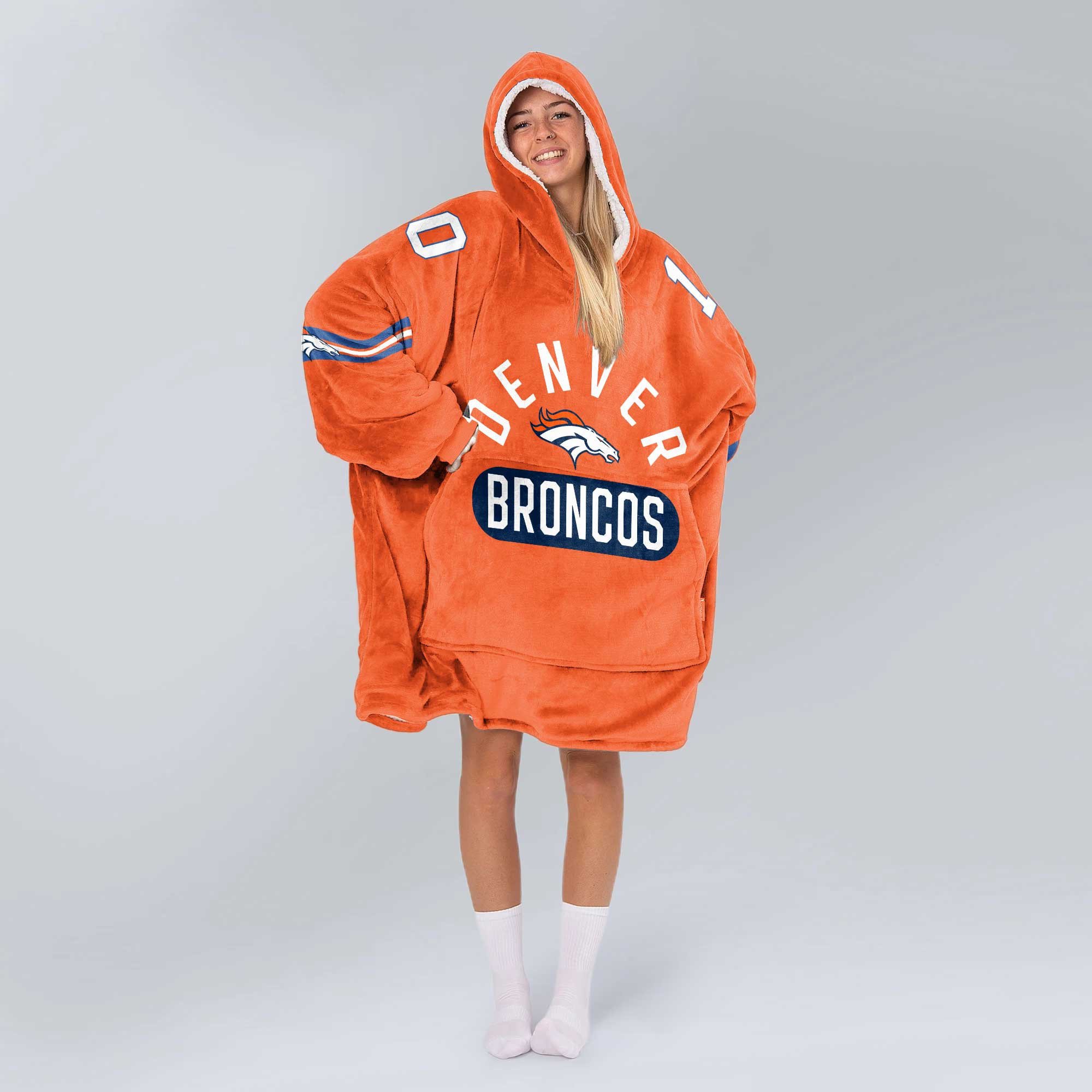 Adult 10 Denver Football Unisex Blanket Hoodie