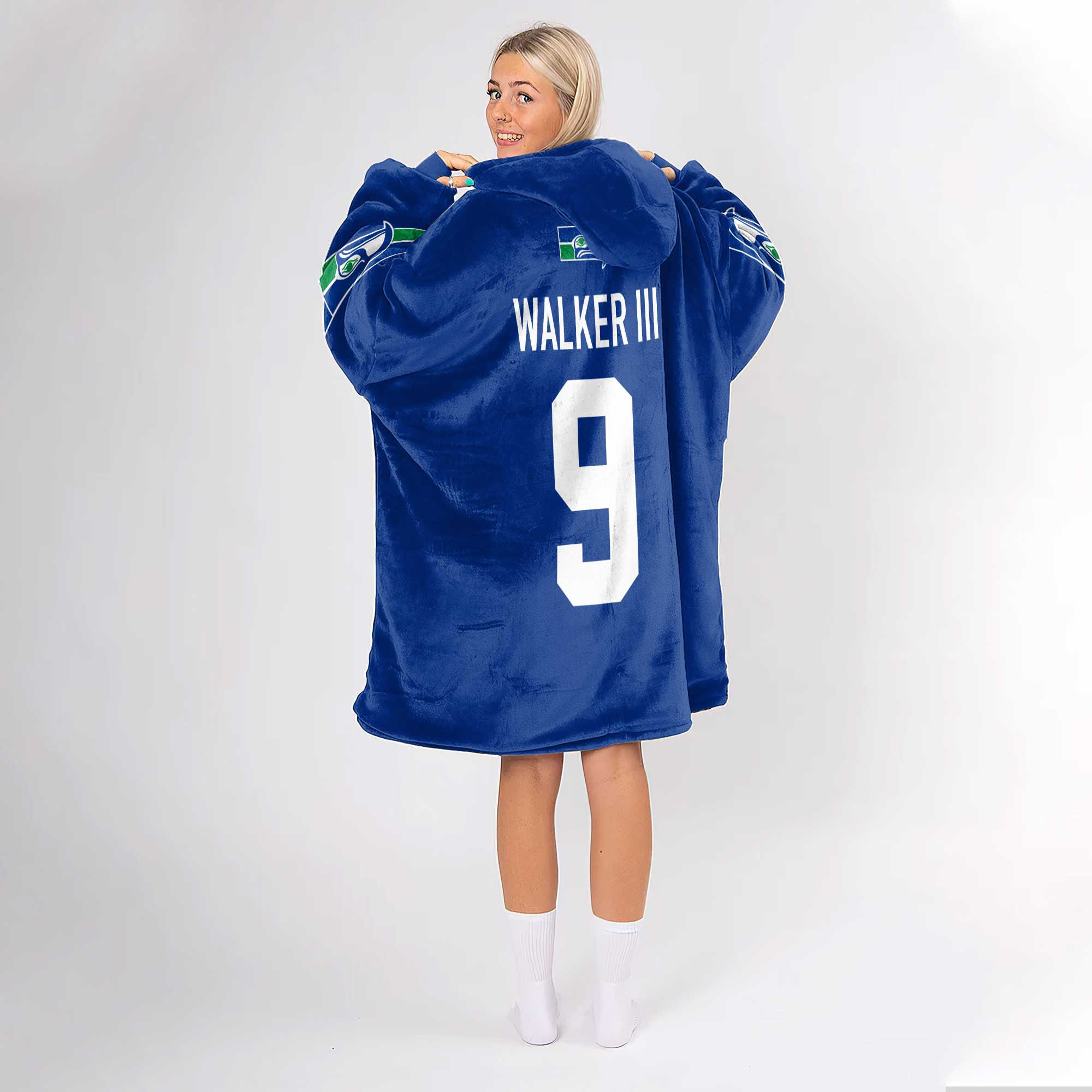 Adult 9 Seattle Football Unisex Blanket Hoodie
