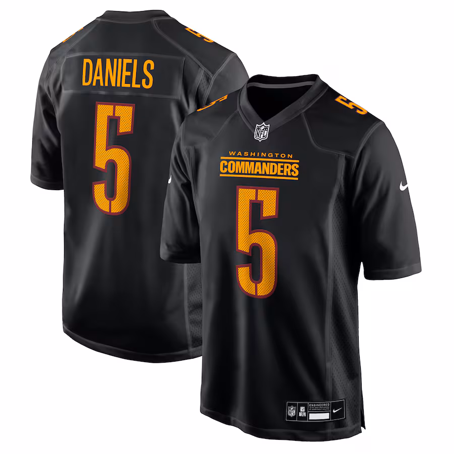 Men's Jayden Daniels Carbon #5 Black Washington Commanders Fashion Jersey