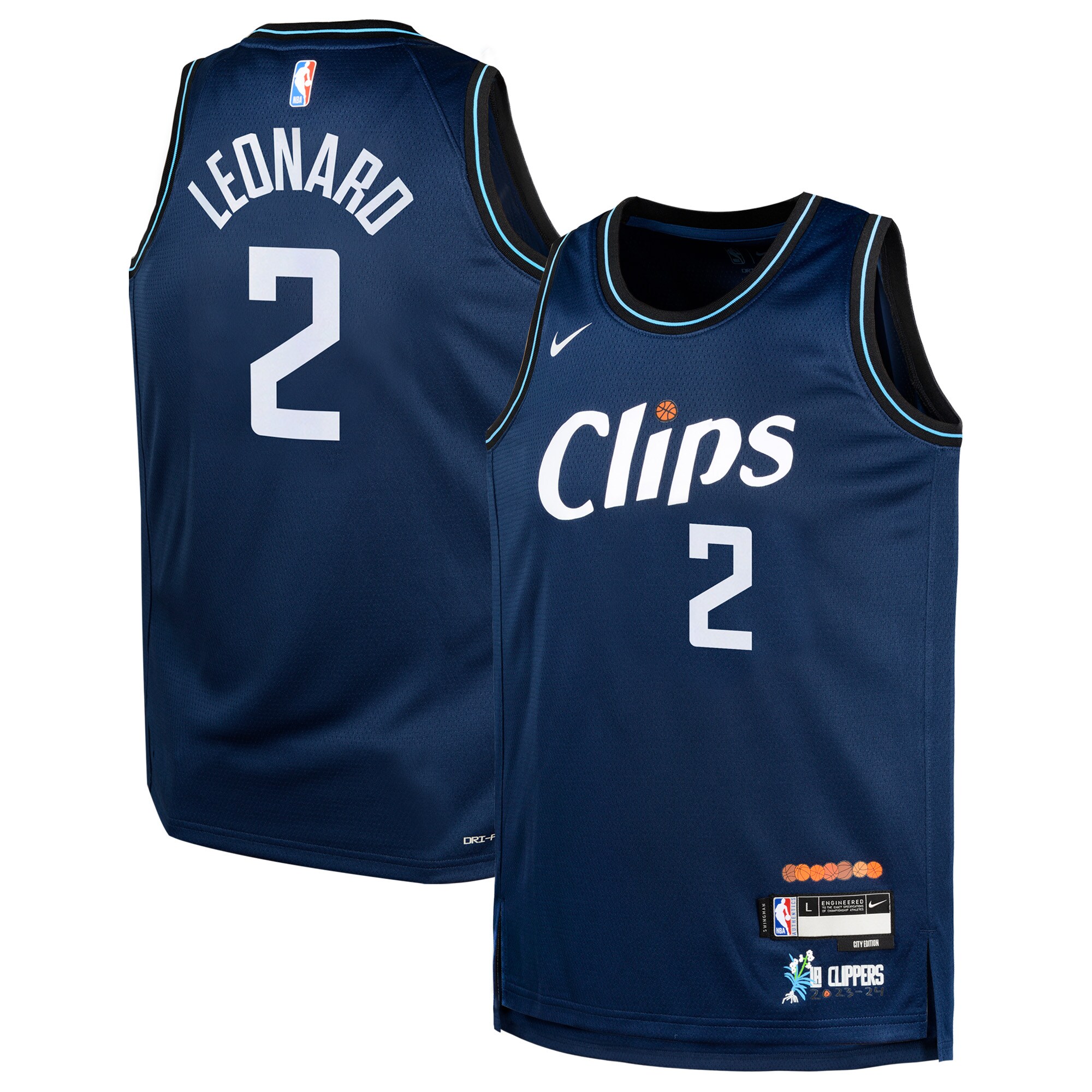 Youth LA Clippers Kawhi Leonard  Navy 2023/24 Swingman Replica Jersey - City Edition