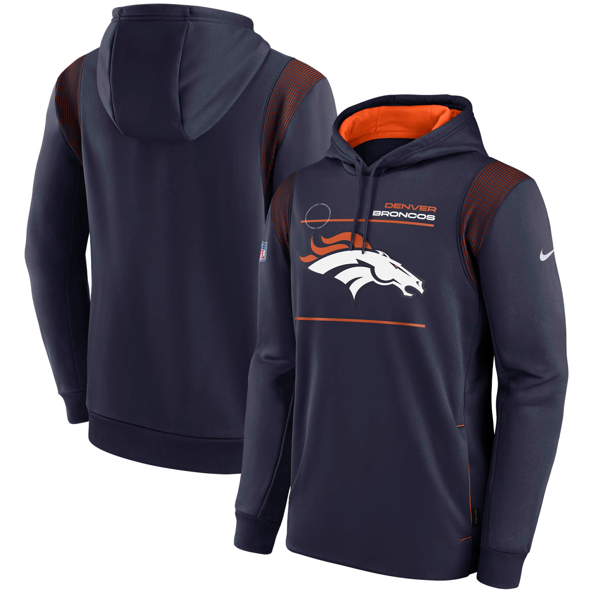 Denver Broncos Sideline Logo Performance Pullover Hoodie - Navy