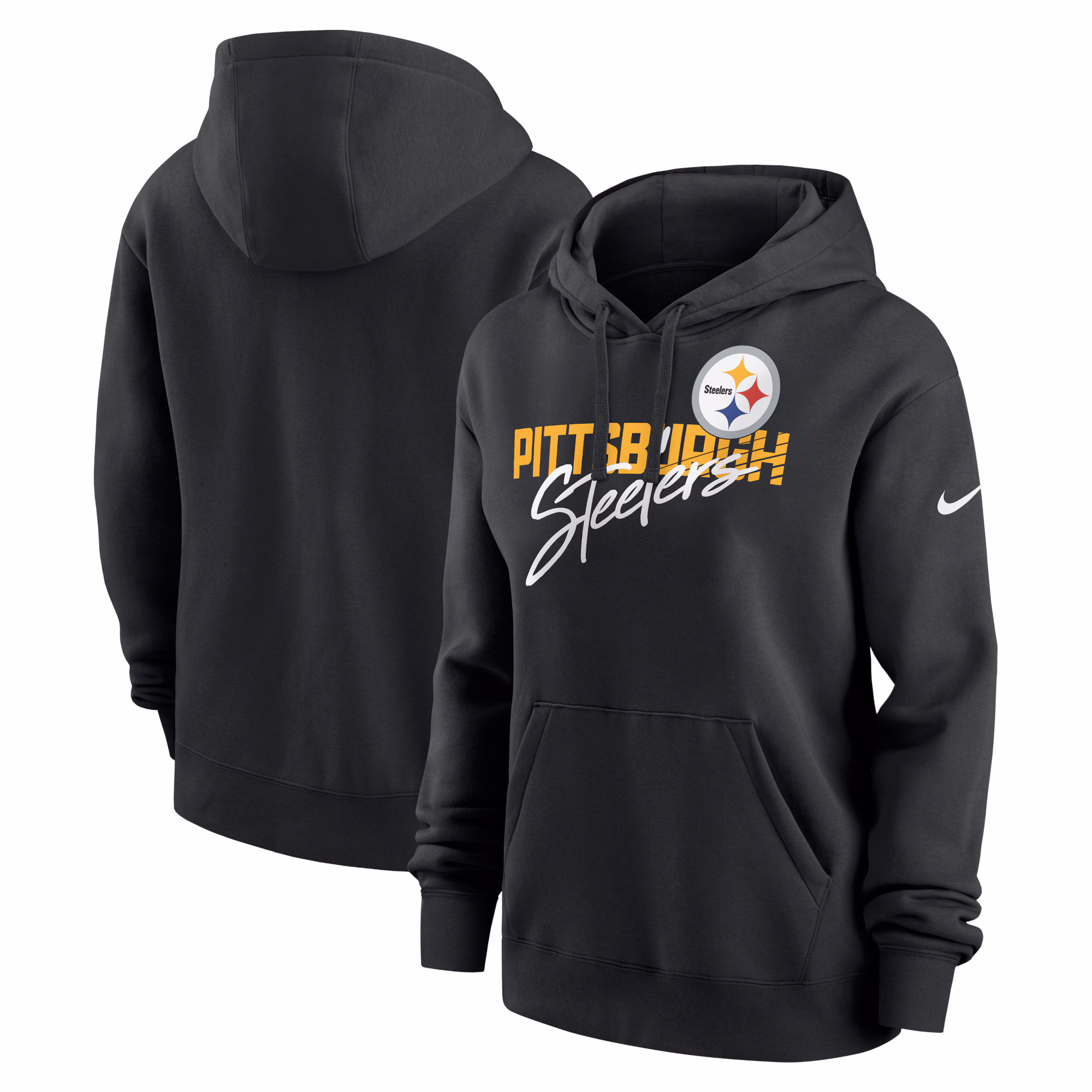 Pittsburgh Steelers Women's Wordmark Club Fleece Pullover Hoodie - Black