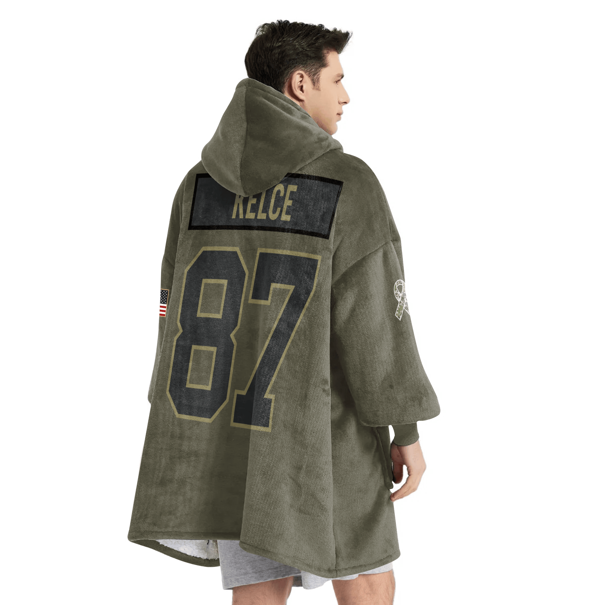 Adult T.K 87 Kansas City Football Blanket Hoodie – Olive Salute to Service
