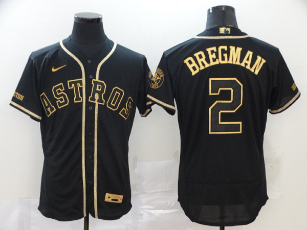Men's Houston Astros #2 Alex Bregman Black Gold Stitched MLB Flex Base  Jersey