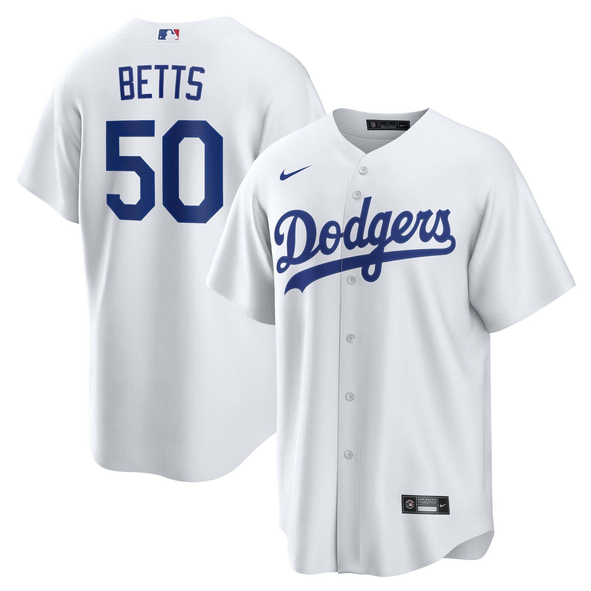 Men's Los Angeles Dodgers Mookie Betts  White Home Replica Player Name Jersey