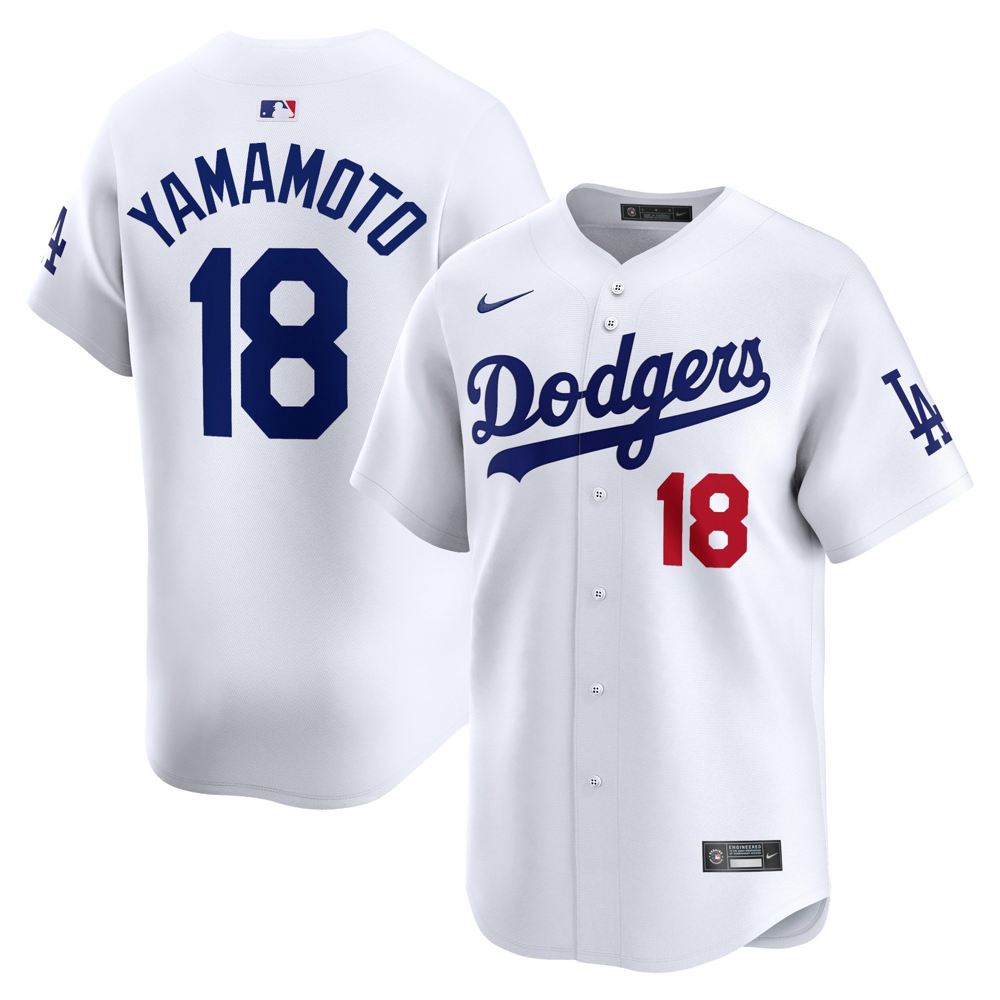 Men's Los Angeles Dodgers #18 Yoshinobu Yamamoto  White Home Limited Player Jersey