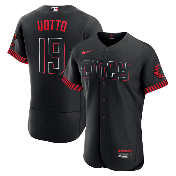 Men's Cincinnati Reds #19 Joey Votto  Black 2023 City Connect Flex Base Player Jersey