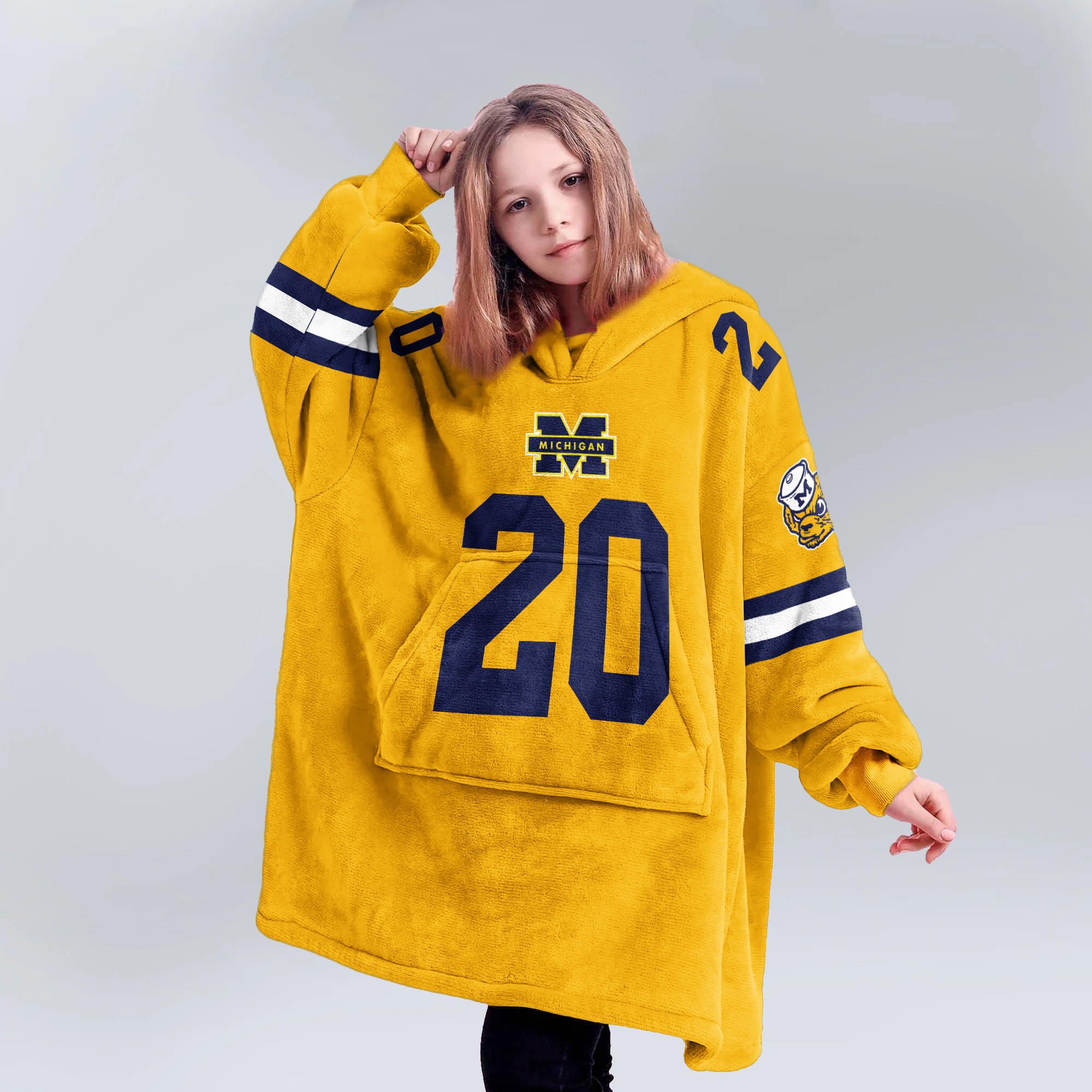 Adult 20 Michigan Football Unisex Blanket Hoodie