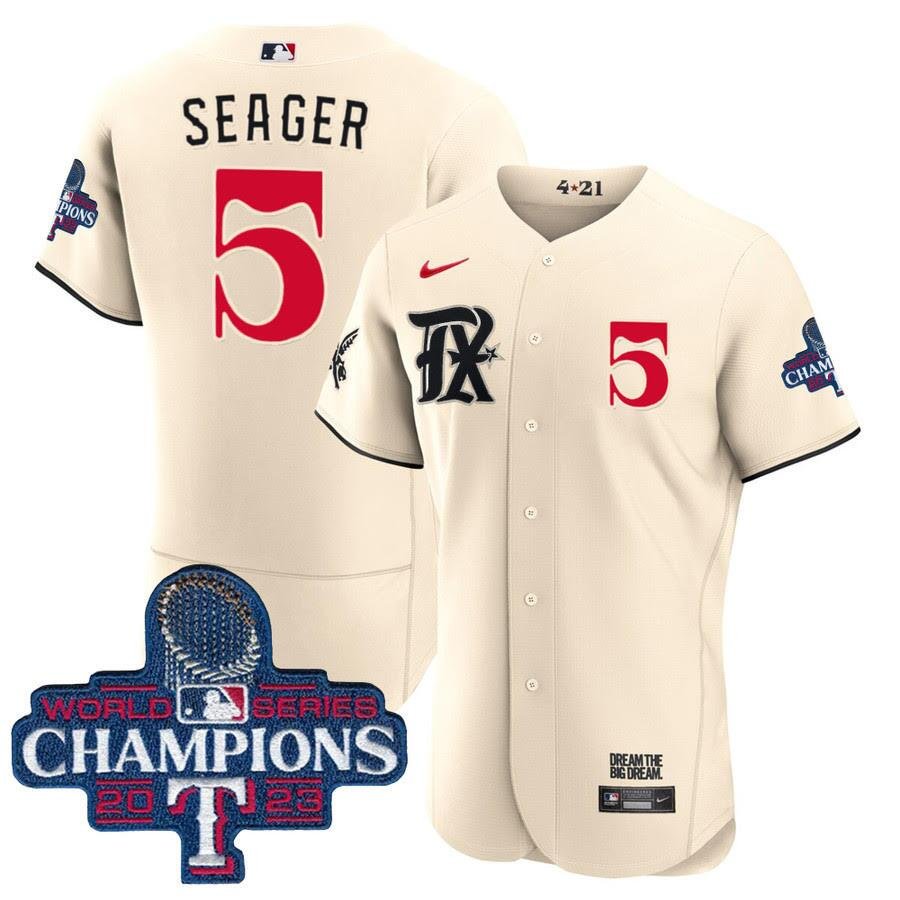 Men's Texas Rangers #5 Corey Seager  Cream City Connect 2023 World Series Champions Jersey