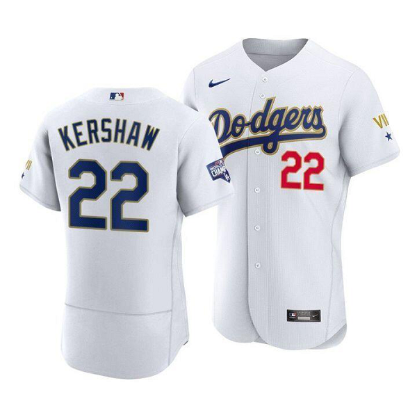 Men's  Los Angeles Dodgers #22 Clayton Kershaw White VII Gold Series MLB Jersey