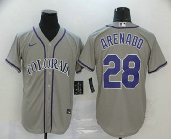 Men's Colorado Rockies #28 Nolan Arenado Gray Stitched MLB Cool Base  Jersey