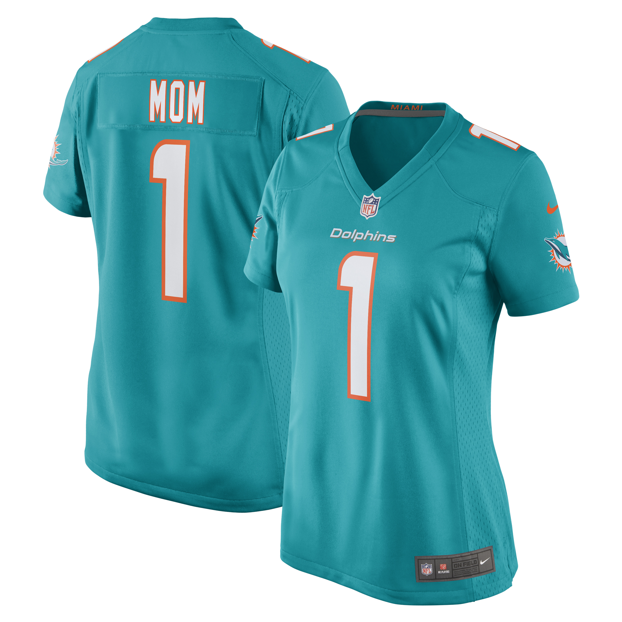 Number 1 Mom Miami Dolphins Women's Game Jersey - Aqua
