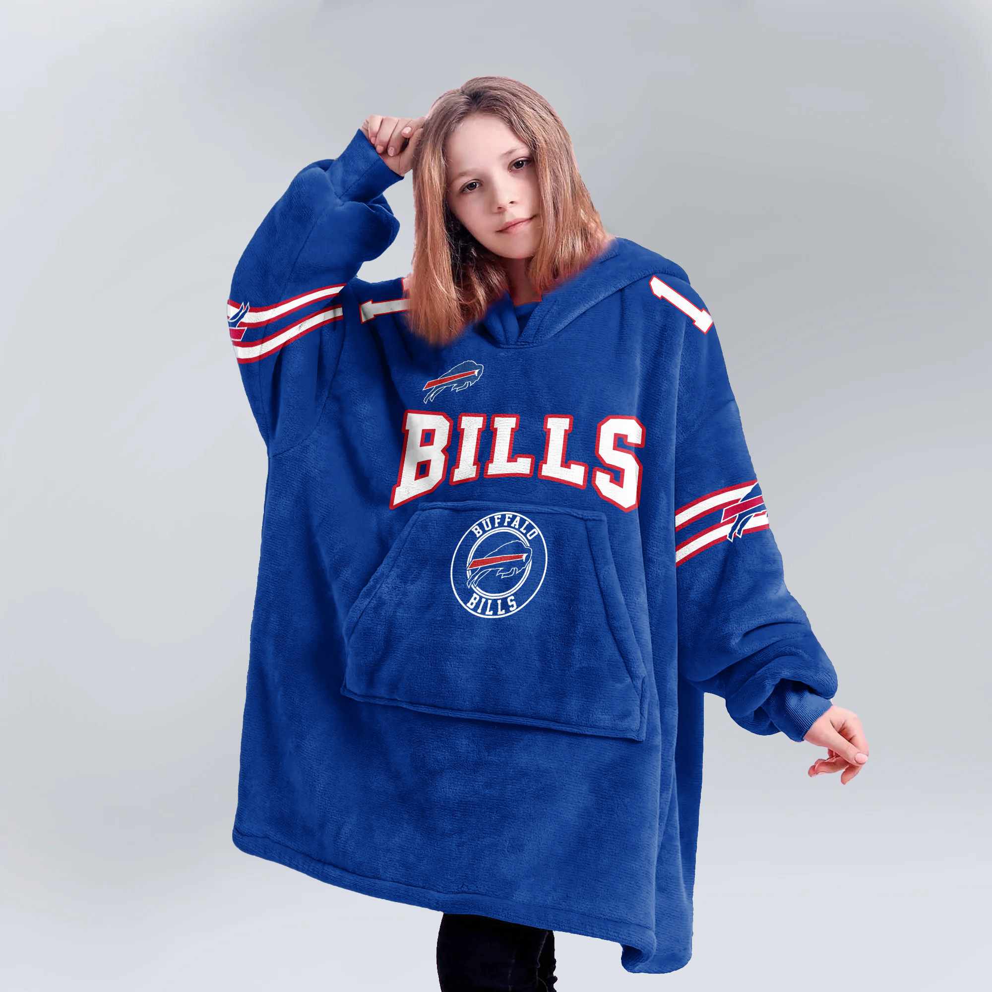 Adult 17 Buffalo Football Unisex Blanket Hoodie