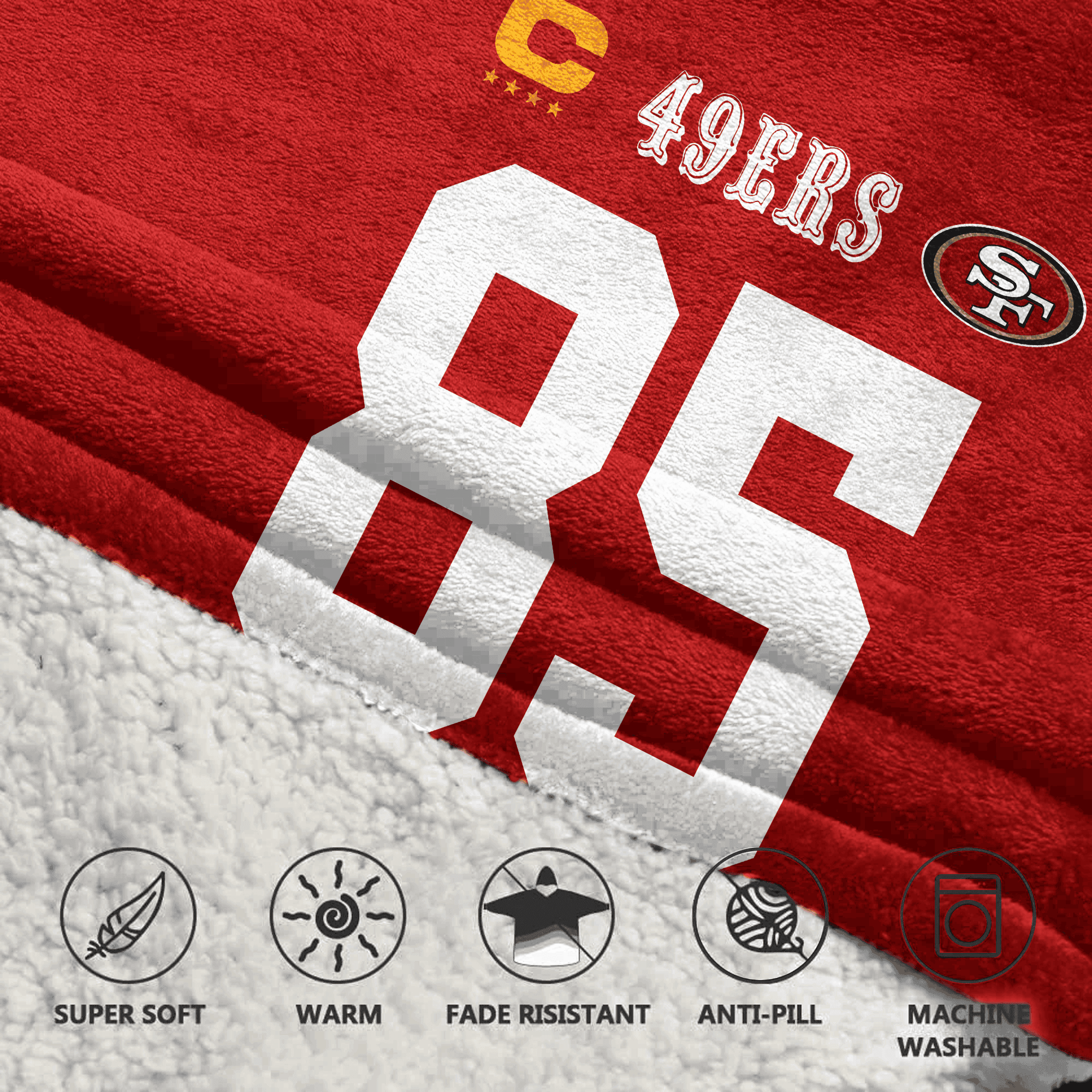 Adult Captain G.K. 85 San Francisco 49ers Football Unisex Blanket Hoodie