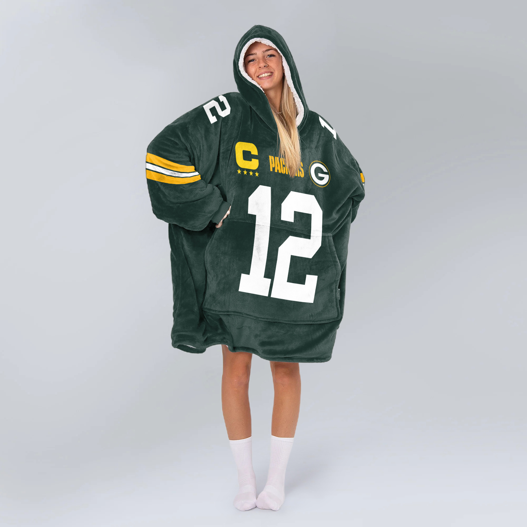 Adult Captain 12 Green Bay Football Unisex Blanket Hoodie