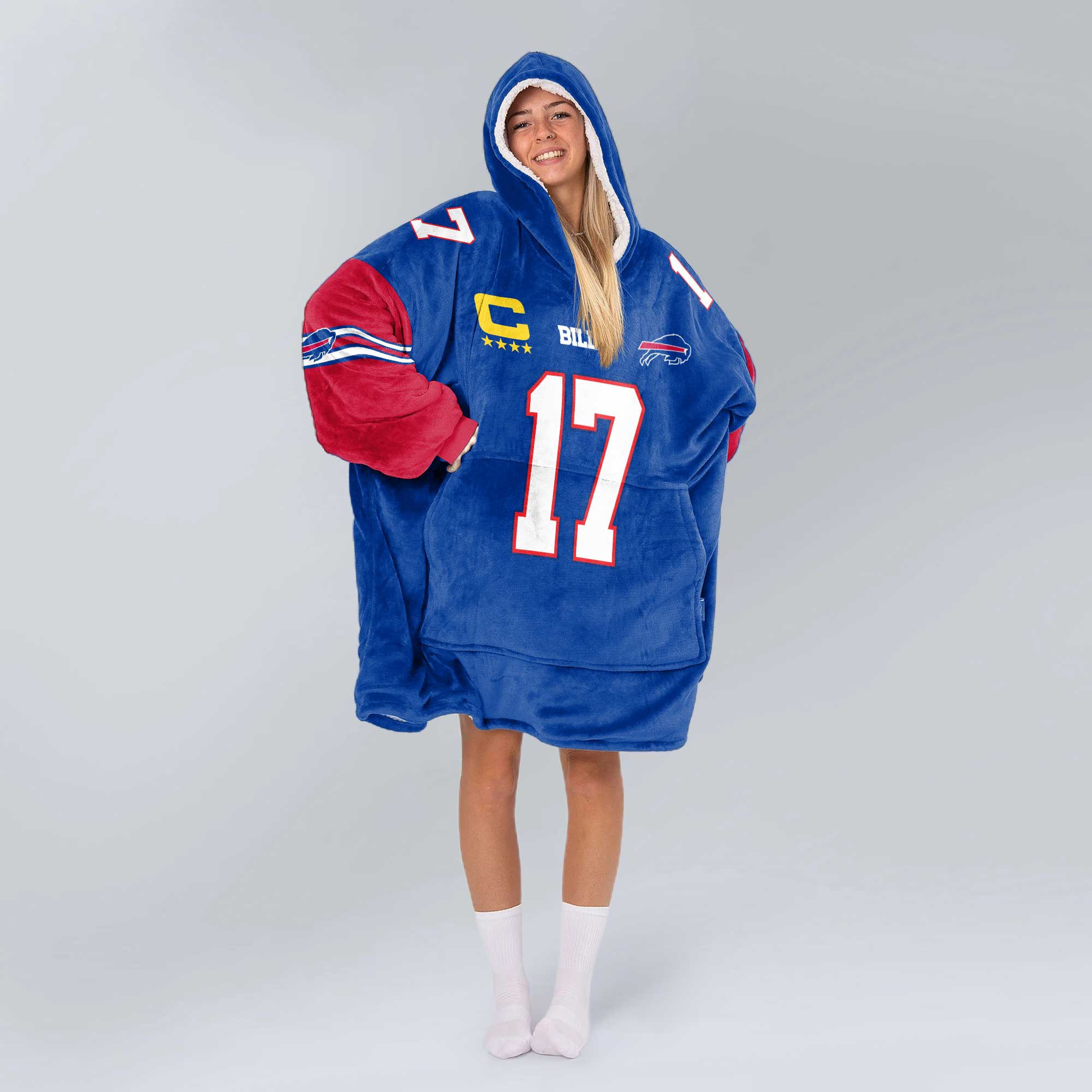 Adult 17 Buffalo Football Unisex Blanket Hoodie