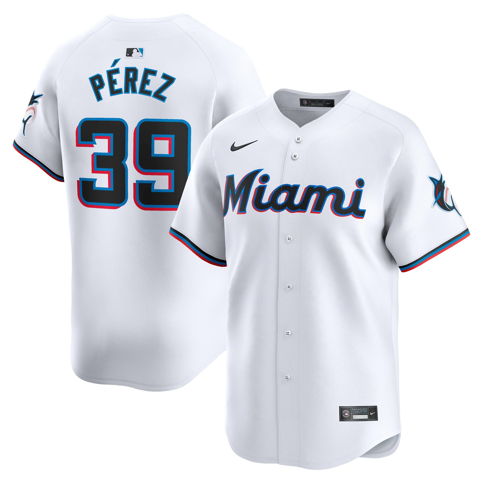 Men's Miami Marlins Eury Pérez  White Home Limited Player Jersey