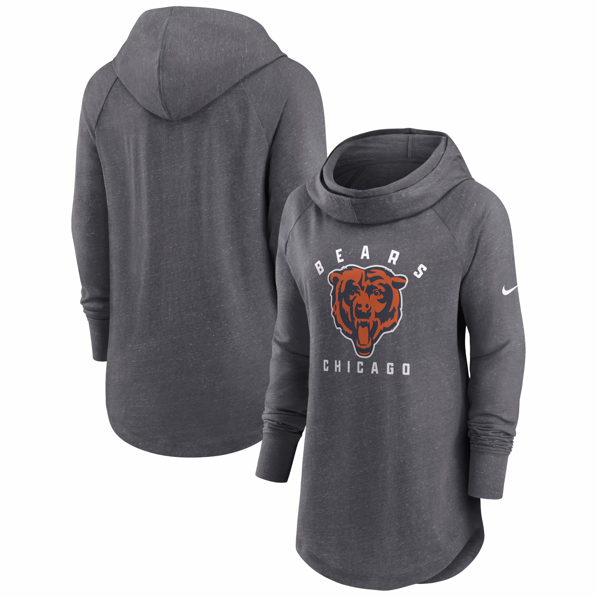 Chicago Bears Women's Raglan Funnel Neck Pullover Hoodie - Heather Charcoal