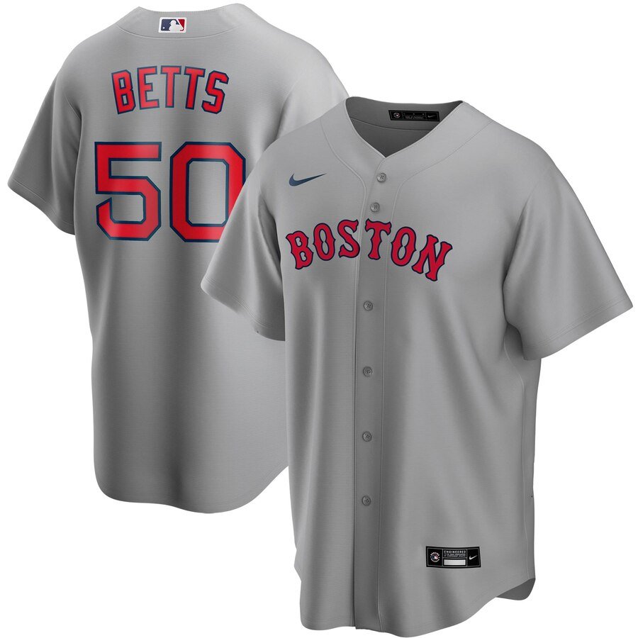 Men's  Boston Red Sox #50 Mookie Betts Gray Road 2020 MLB Jersey