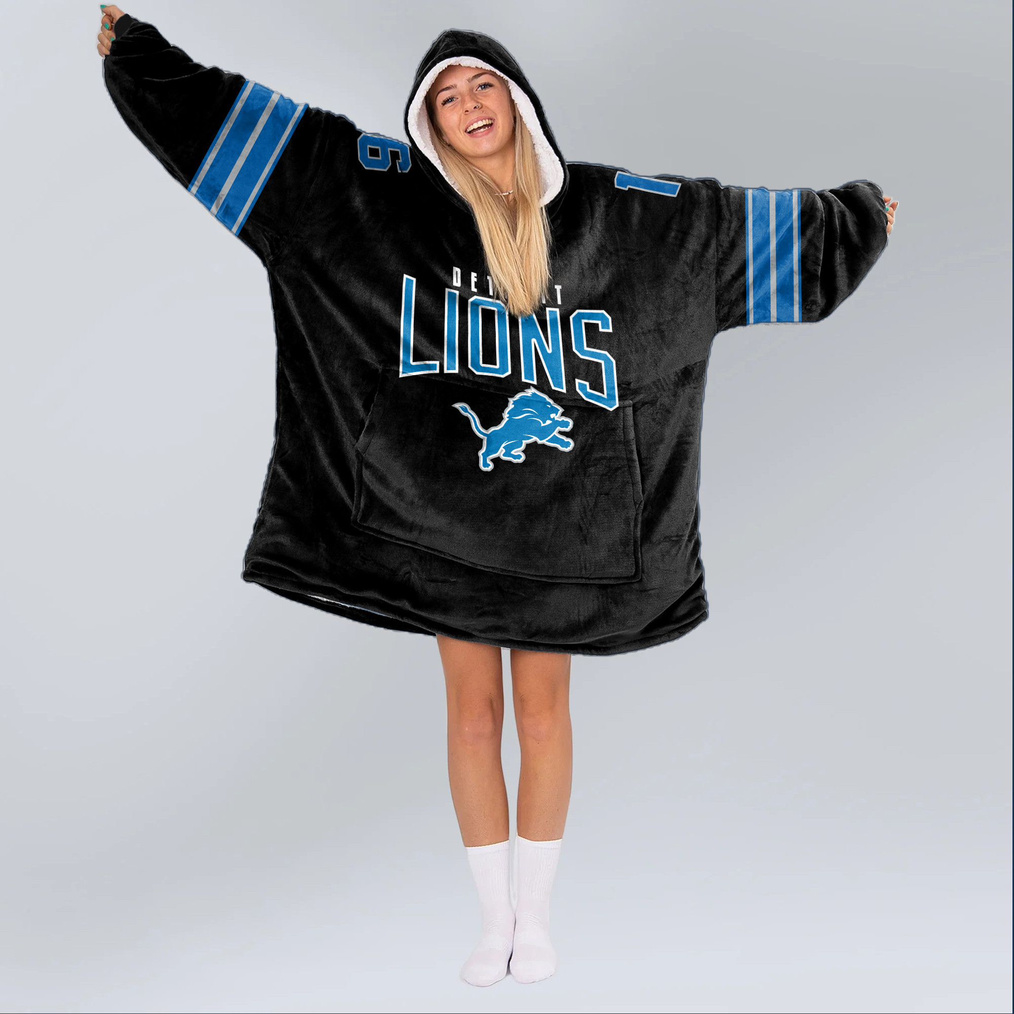 Adult JG 16 Detroit Football Unisex Blanket Hoodie